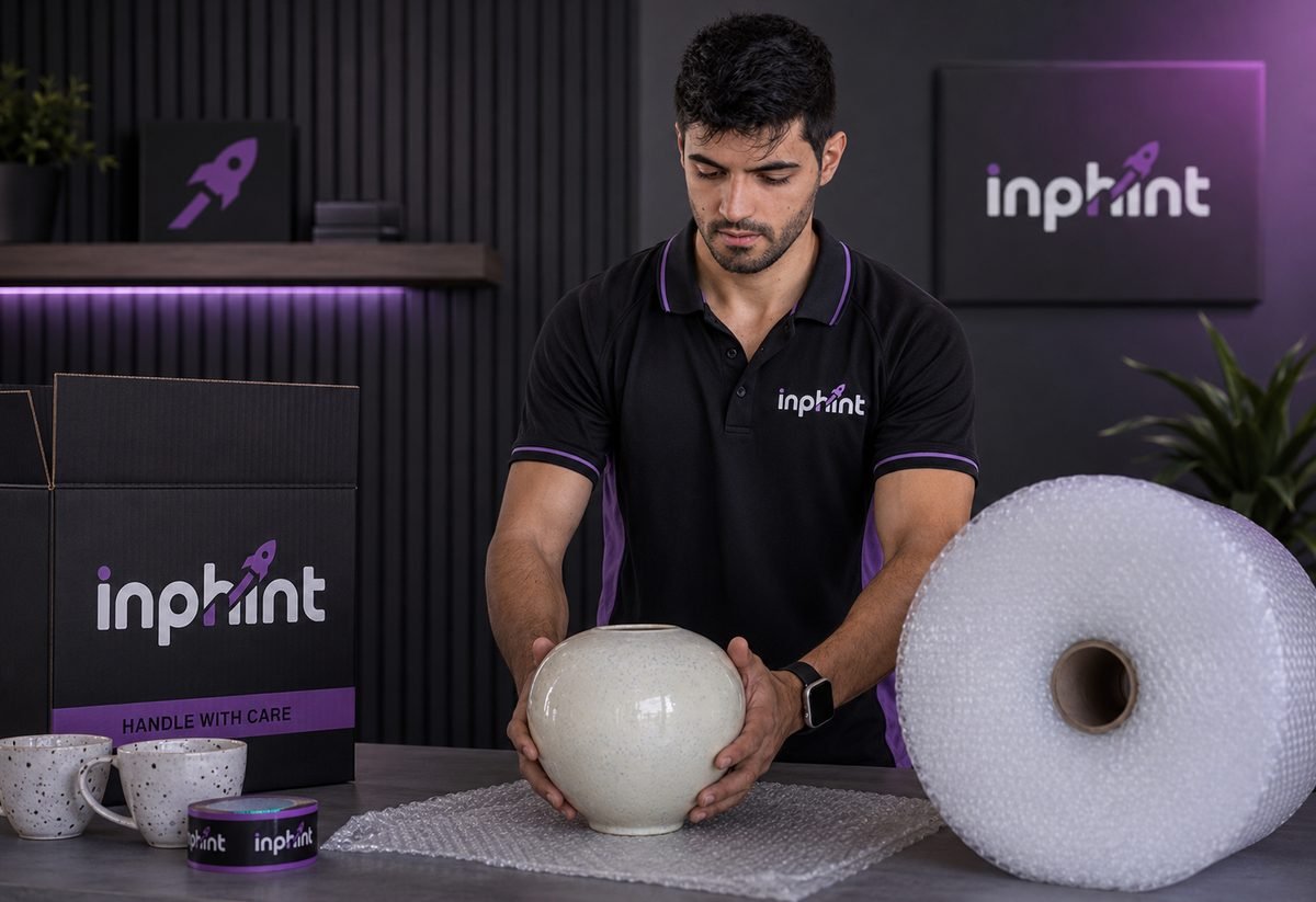 Packing and unpacking — crew member wrapping fragile item